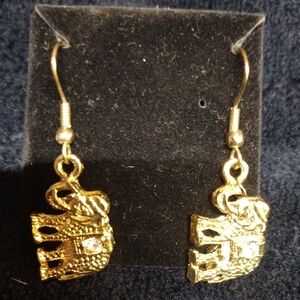 Gold Elephant Dangle Earrings
